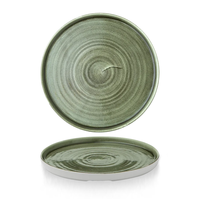 Churchill Stonecast Patina Burnished Green bord met rand 26 cm – groen dinerbord voor restaurants