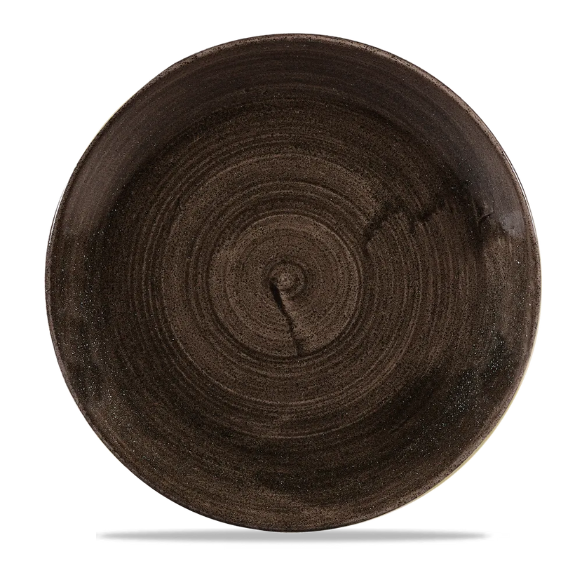Churchill Stonecast Iron Black randloos coupebord 29cm – gespikkeld stoneware met reactief glazuur voor catering