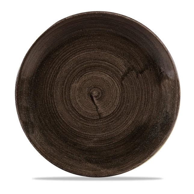 Churchill Stonecast Iron Black randloos coupebord 29cm – gespikkeld stoneware met reactief glazuur voor catering
