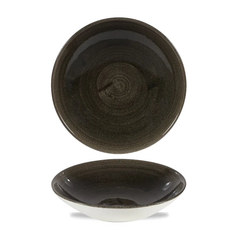 Churchill Stonecast Iron Black randloze coupekom 18cm – gespikkeld stoneware met reactief glazuur voor brasseries