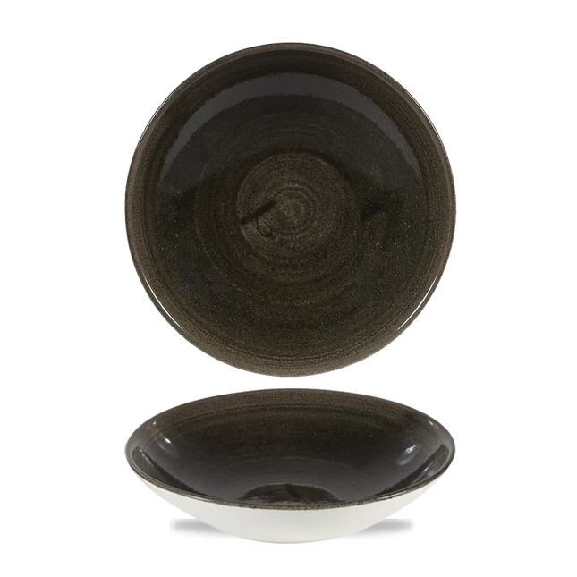 Churchill Stonecast Iron Black randloze coupekom 18cm – gespikkeld stoneware met reactief glazuur voor brasseries