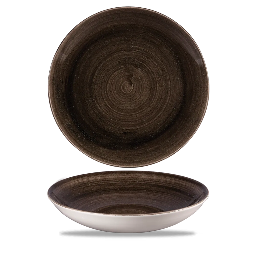 Churchill Stonecast Iron Black randloze coupekom 25cm – gespikkeld stoneware met reactief glazuur voor lunchrooms