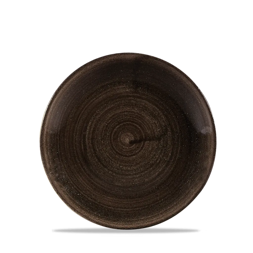 Churchill Stonecast Iron Black randloos coupebord 17cm – gespikkeld stoneware met reactief glazuur voor banqueting