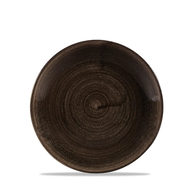 Churchill Stonecast Iron Black randloos coupebord 17cm – gespikkeld stoneware met reactief glazuur voor banqueting