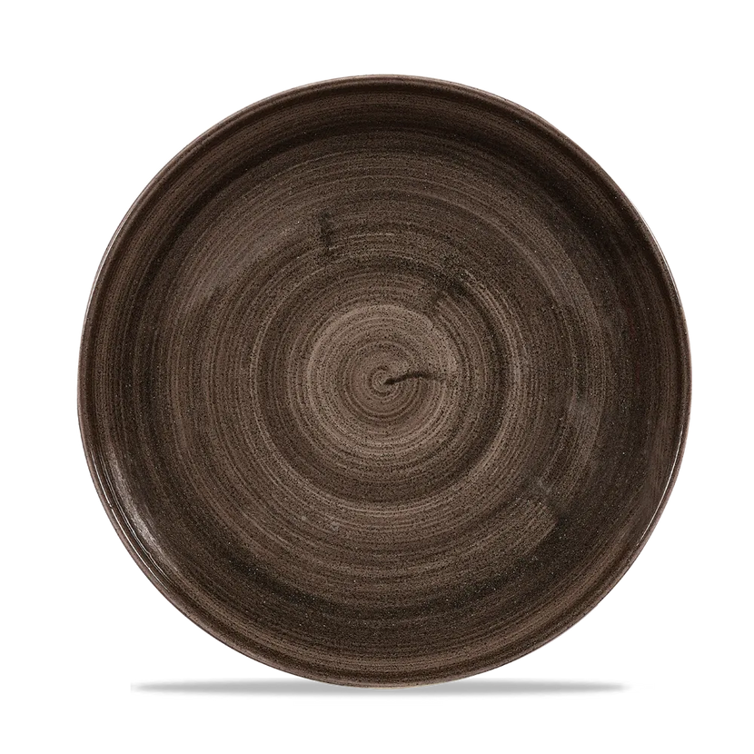 Churchill Stonecast Iron Black randloos coupebord 22cm – gespikkeld stoneware met reactief glazuur voor restaurants