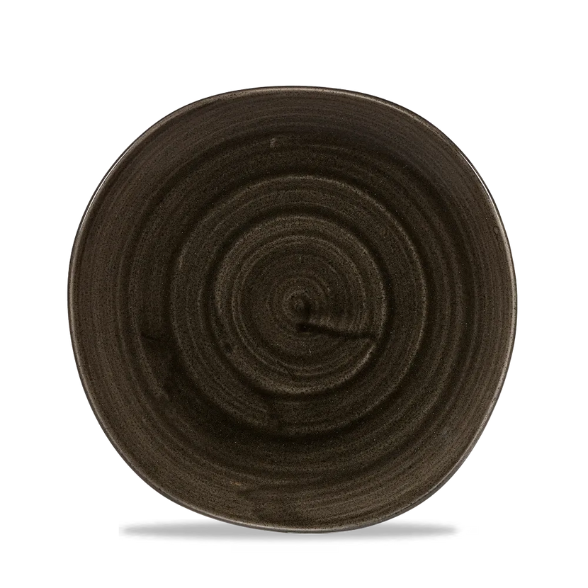 Churchill Stonecast Iron Black rond bord met structuurrand 21cm – gespikkeld stoneware met reactief glazuur voor buffetten