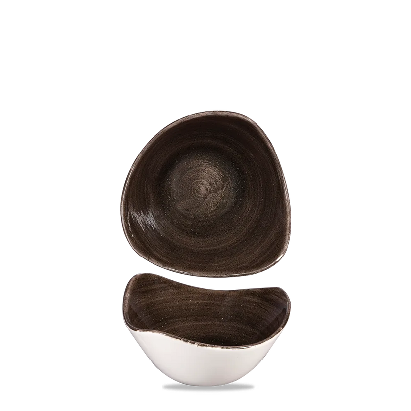 Churchill Stonecast Iron Black driehoekige kom 15cm – gespikkeld stoneware met reactief glazuur voor restaurants