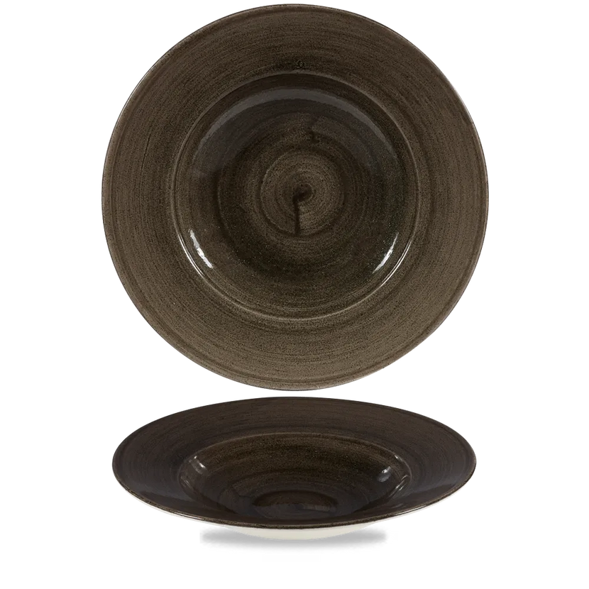 Churchill Stonecast Iron Black kom met brede rand, groot 28cm – gespikkeld stoneware met reactief glazuur voor horeca