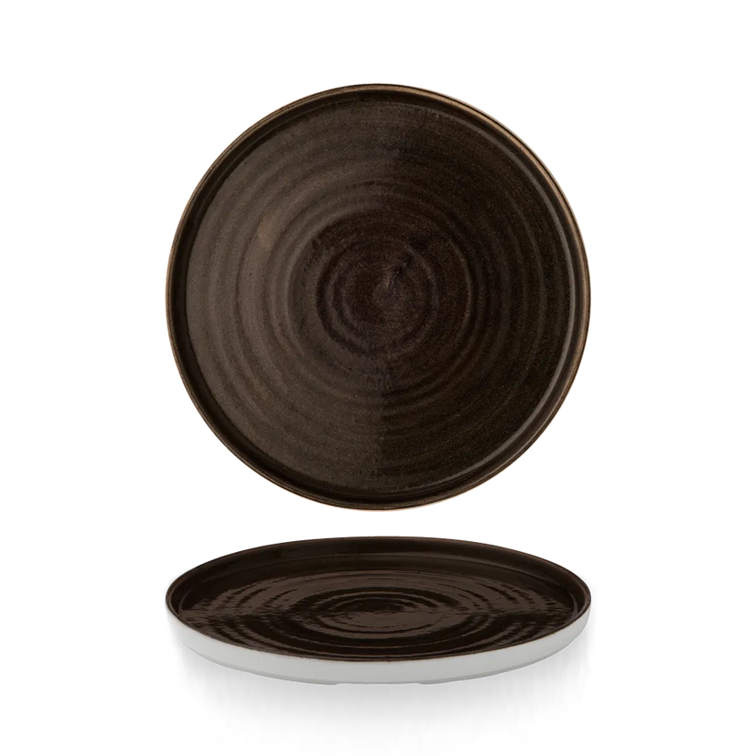 Churchill Stonecast Iron Black bord met opstaande rand 21 cm – gespikkeld stoneware met reactief glazuur voor buffetten