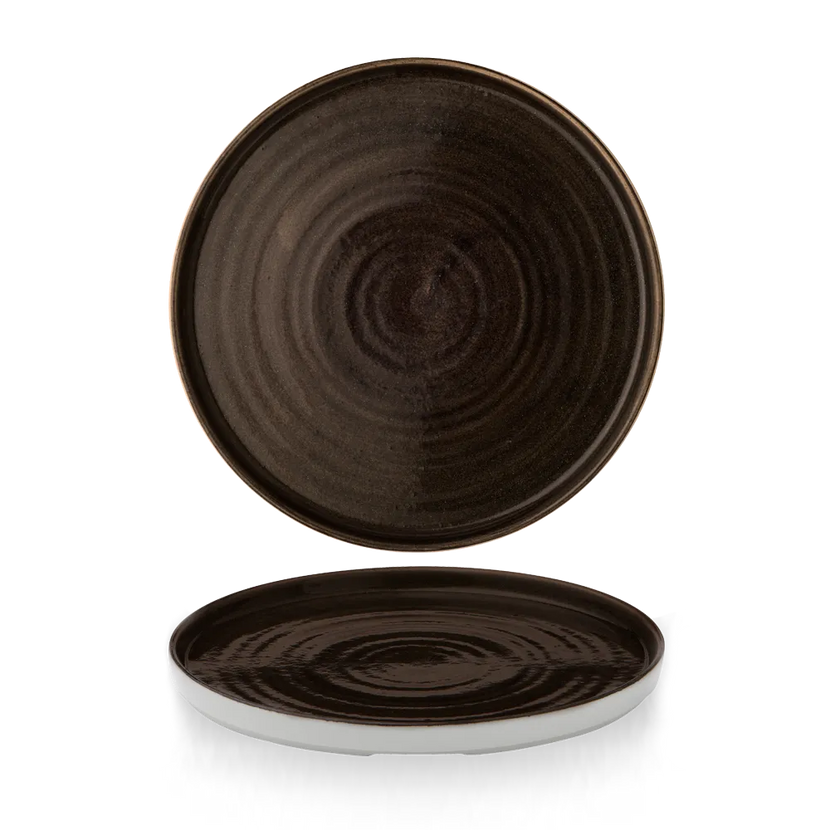 Churchill Stonecast Iron Black bord met opstaande rand 26 cm – gespikkeld stoneware met reactief glazuur voor fine dining