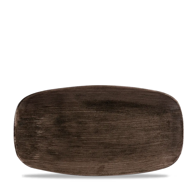 Churchill Stonecast Black ovaal chef's bord 35.5x18.9cm – gespikkeld stoneware met reactief glazuur voor bistro's