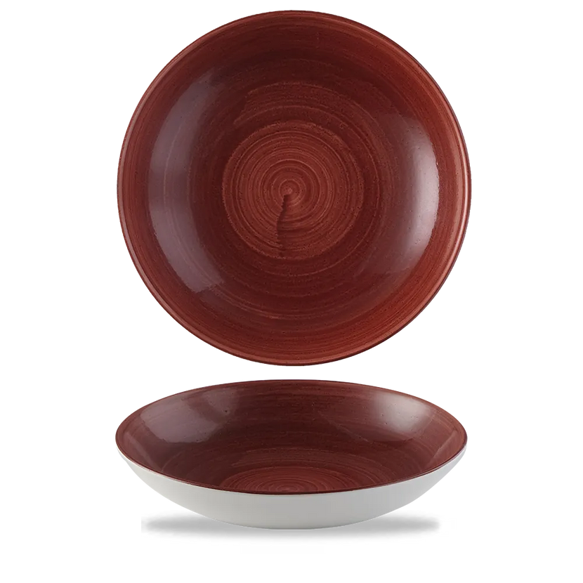 Churchill Stonecast Red Rust randloze coupekom 25cm – gespikkeld stoneware met reactief glazuur voor buffetten