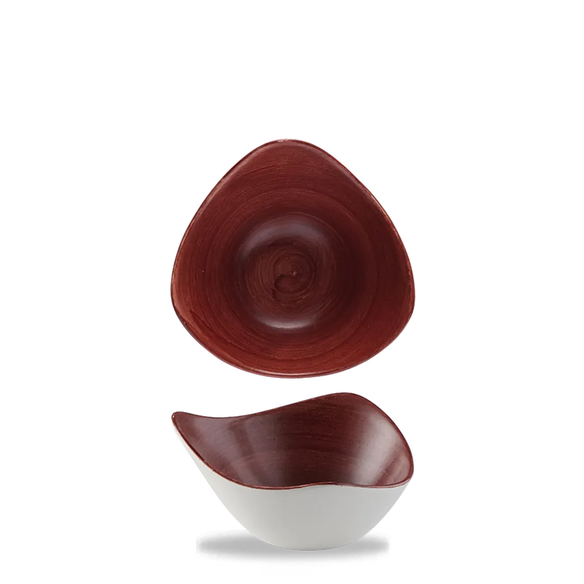 Churchill Stonecast Red Rust driehoekige kom 15cm – gespikkeld stoneware met reactief glazuur voor lunchrooms