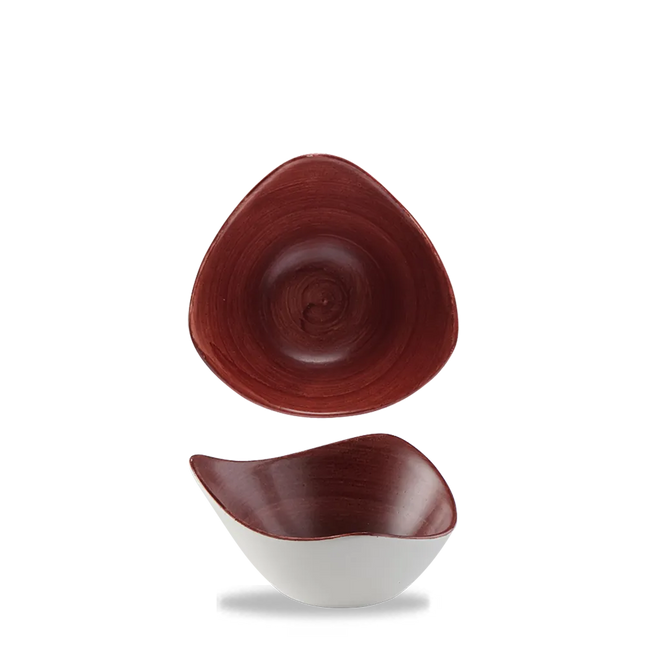 Churchill Stonecast Red Rust driehoekige kom 15cm – gespikkeld stoneware met reactief glazuur voor lunchrooms