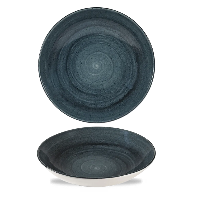Churchill Stonecast Rustic Teal randloze coupekom 25cm – gespikkeld stoneware met reactief glazuur voor buffetten