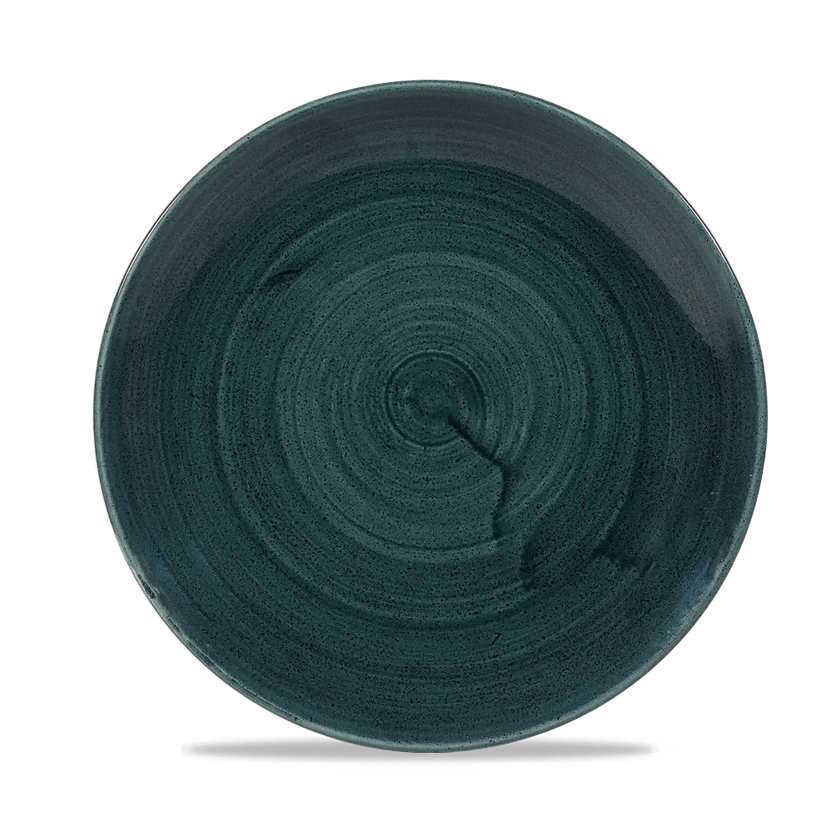 Churchill Stonecast Rustic Teal randloos coupebord 22cm – gespikkeld stoneware met reactief glazuur voor catering