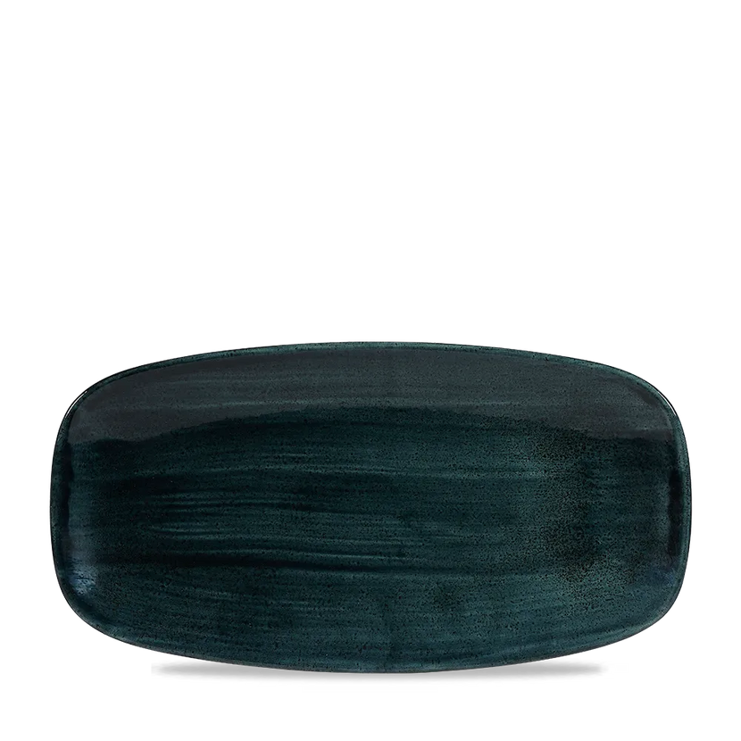 Churchill Stonecast Teal ovaal chef's bord 29.8x15.3cm – gespikkeld stoneware met reactief glazuur voor banqueting