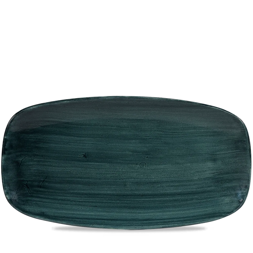 Churchill Stonecast Teal ovaal chef's bord 35.5x18.9cm – gespikkeld stoneware met reactief glazuur voor restaurants