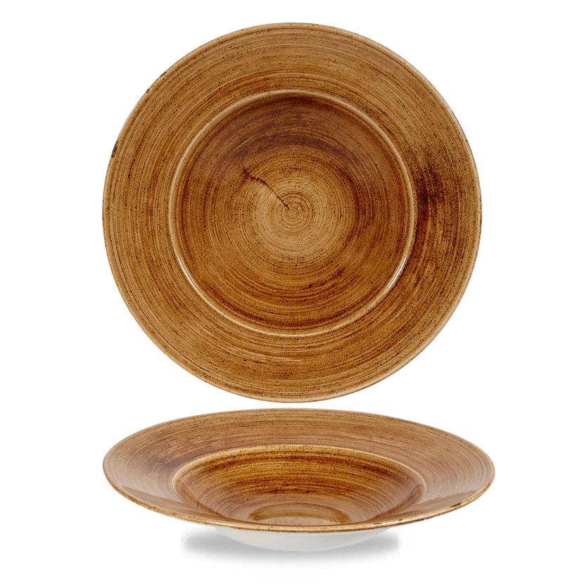 Churchill Stonecast Copper kom met brede rand, groot 28cm – gespikkeld stoneware met reactief glazuur voor brasseries