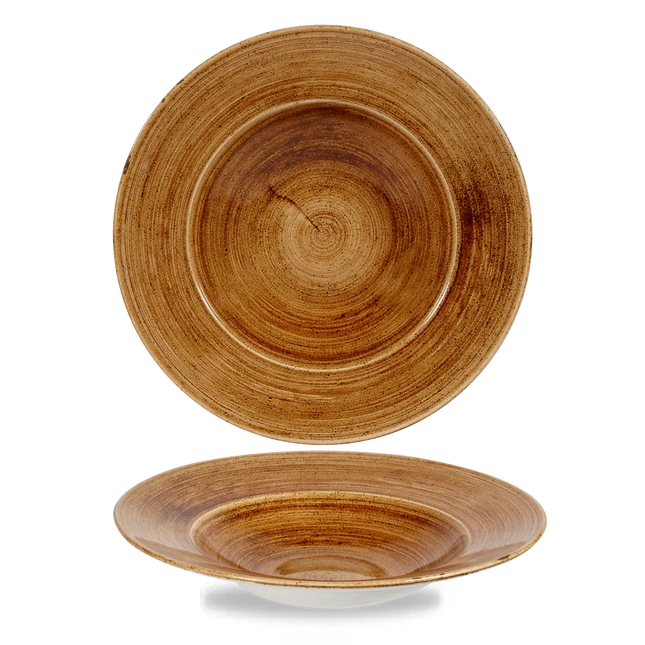 Churchill Stonecast Copper kom met brede rand, groot 28cm – gespikkeld stoneware met reactief glazuur voor brasseries
