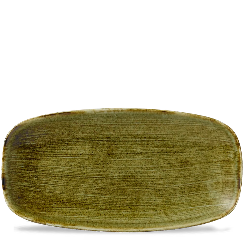 Churchill Plume Green ovaal chef's bord 35.5x18.9cm – porselein met gekleurde coupe-rand voor catering
