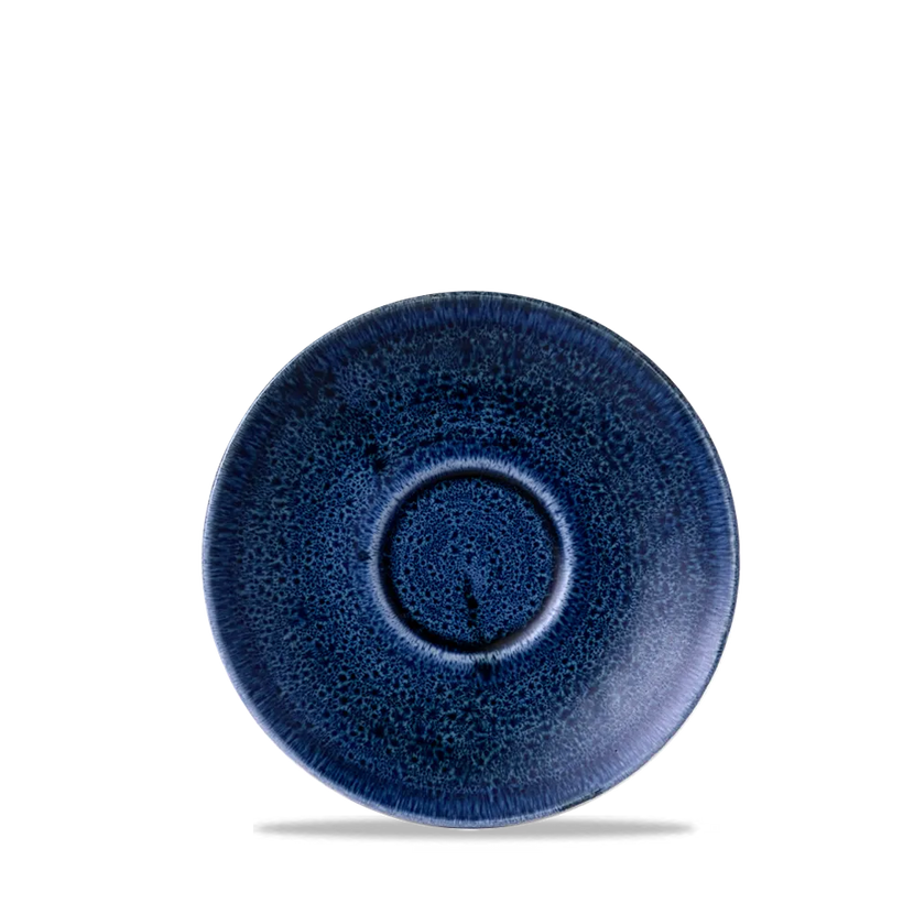 Churchill Plume Ultramarine cappuccino-schotel 15.6cm – porselein met gekleurde coupe-rand voor banqueting