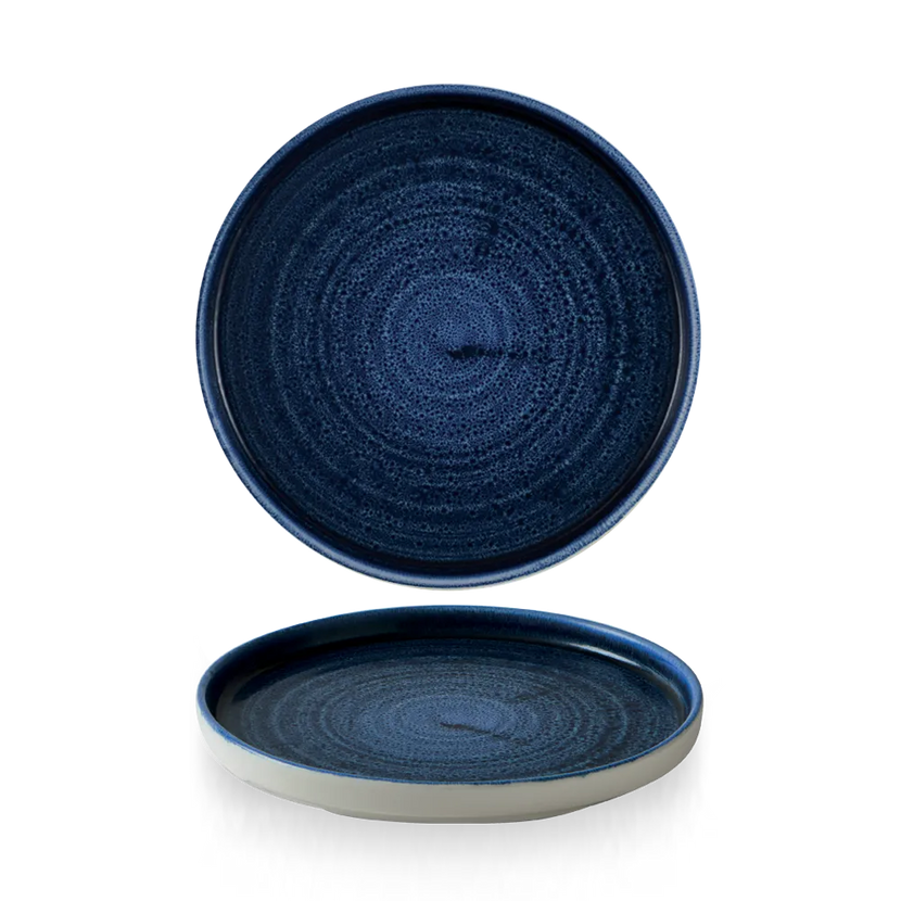 Churchill Plume Ultramarine bord met opstaande rand 21 cm – porselein met gekleurde coupe-rand voor banqueting