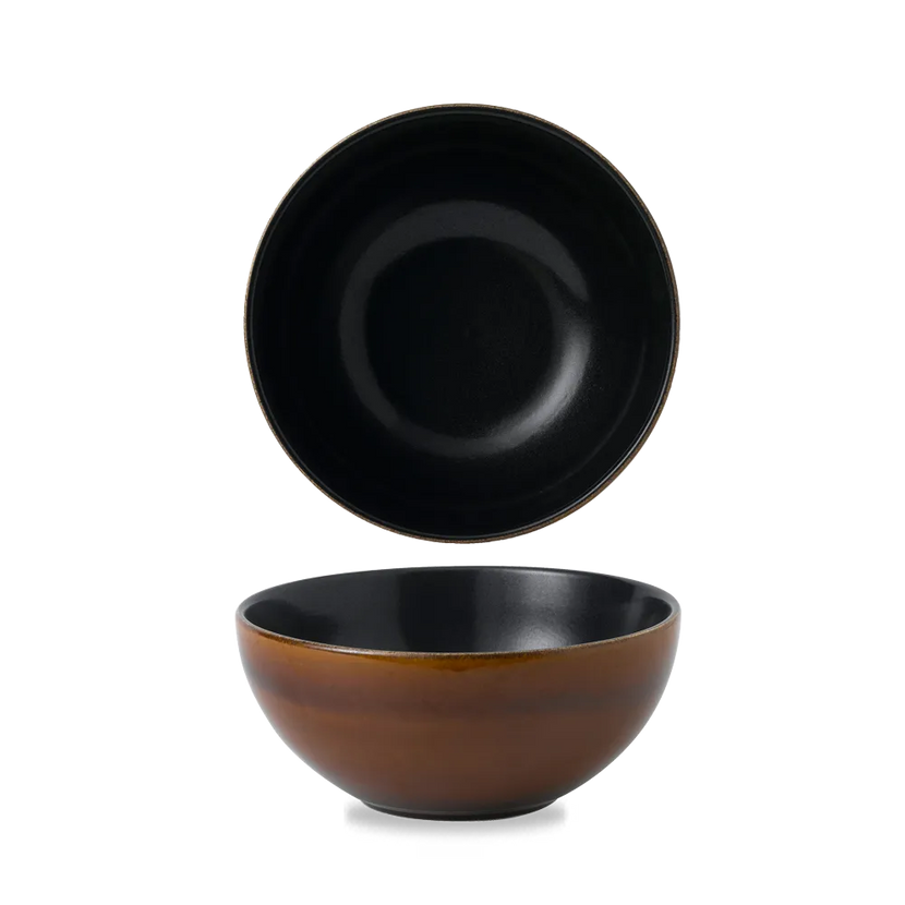 Churchill Nourish Cinnamon Brown tweekleurige noedelkom 1242ml – stapelbaar, breukvast stoneware servies voor catering
