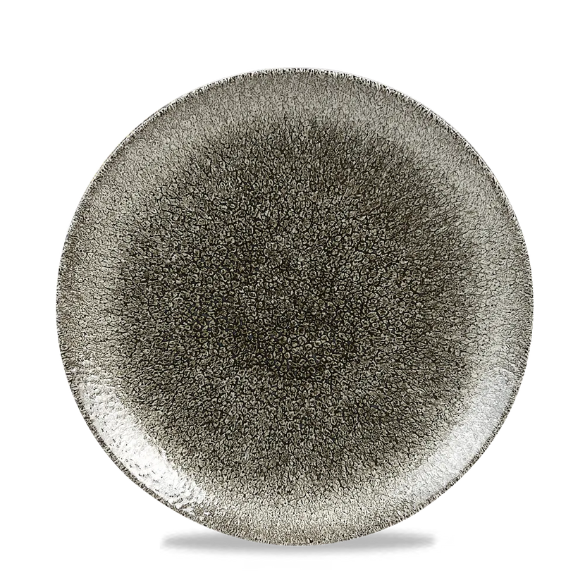 Churchill Raku Quartz Black randloos coupebord 22cm – reactief geglazuurd stoneware voor restaurants