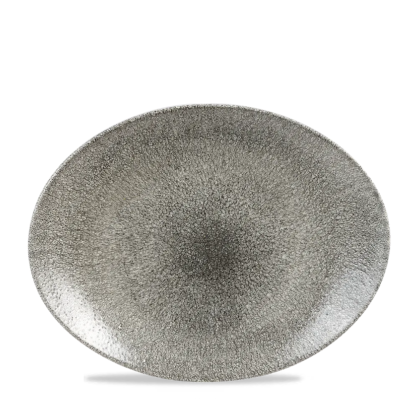 Churchill Raku Quartz Black ovaal coupebord 32cm – reactief geglazuurd stoneware voor horeca