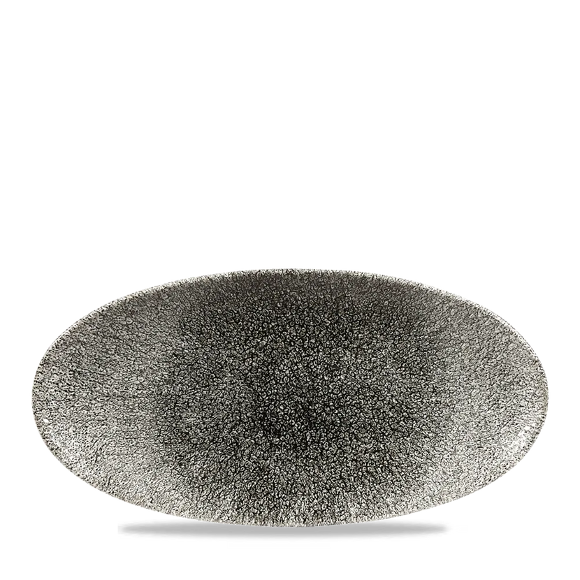 Churchill Raku Quartz Black ovaal chef's bord 29.9x15cm – reactief geglazuurd stoneware voor fine dining