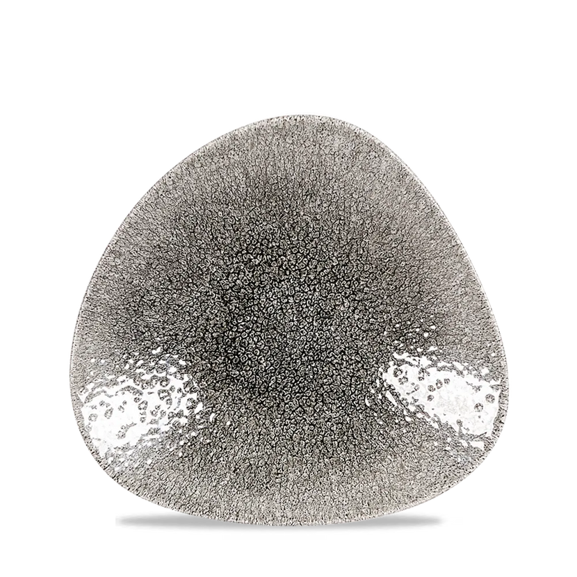 Churchill Raku Quartz Black driehoekige ondiepe kom 21x21cm – reactief geglazuurd stoneware voor banqueting