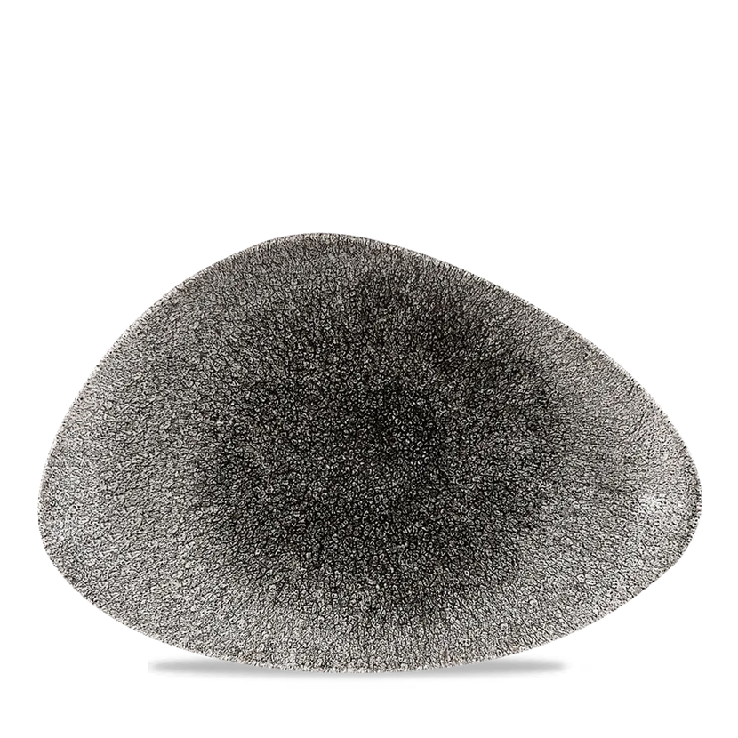 Churchill Raku Quartz Black driehoekig chef's bord 30.4x20.5cm – reactief geglazuurd stoneware voor bars