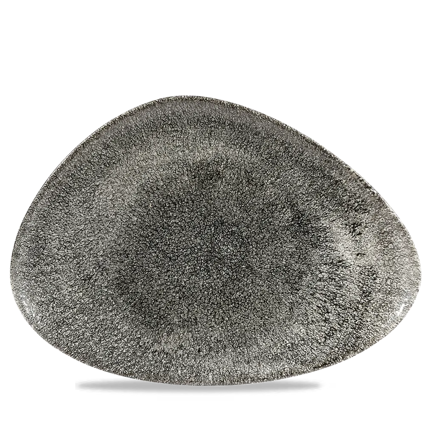 Churchill Raku Quartz Black driehoekig chef's bord 35.6x25cm – reactief geglazuurd stoneware voor buffetten