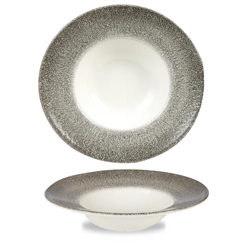 Churchill Raku Quartz Black kom met brede rand, groot 28cm – reactief geglazuurd stoneware voor restaurants