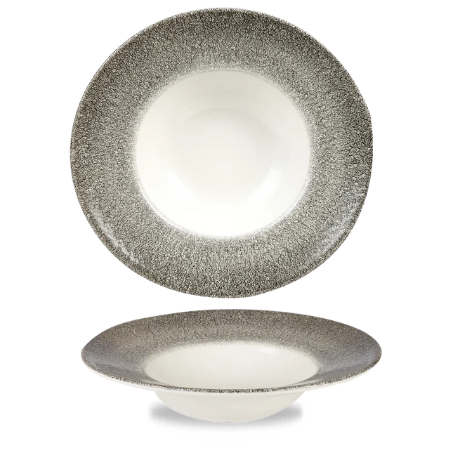 Churchill Raku Quartz Black kom met brede rand, groot 28cm – reactief geglazuurd stoneware voor restaurants