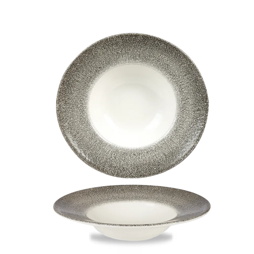Churchill Raku Quartz Black kom met brede rand, medium 24cm – reactief geglazuurd stoneware voor hotels