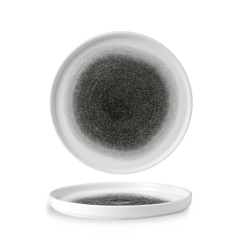Churchill Raku Quartz Black bord met opstaande rand 26cm – reactief geglazuurd stoneware voor bars