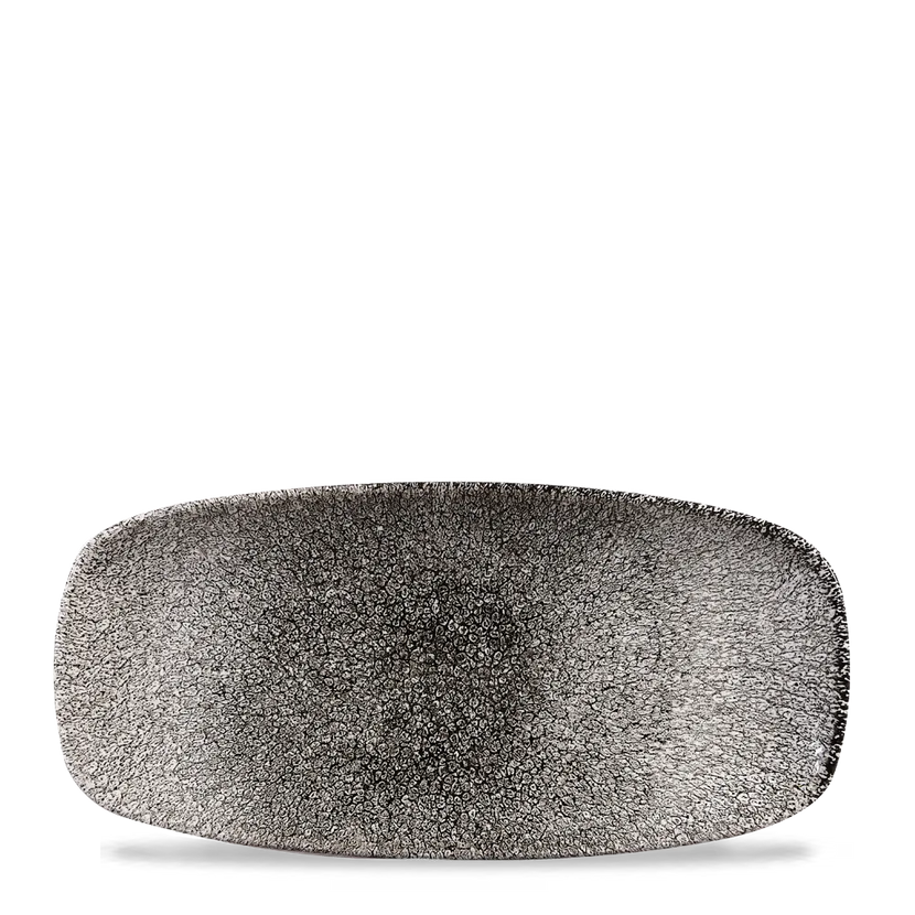 Churchill Raku Quartz Black ovaal chef's bord 26.9x12.7cm – reactief geglazuurd stoneware voor horeca