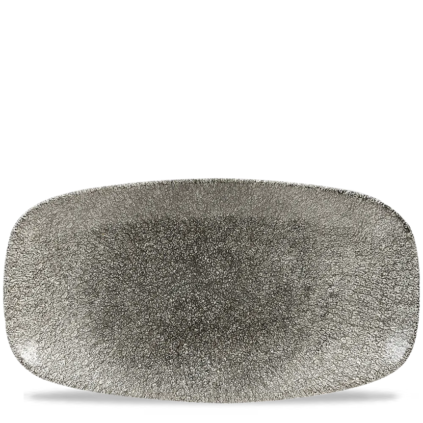 Churchill Raku Quartz Black ovaal chef's bord 35.5x18.9cm – reactief geglazuurd stoneware voor fine dining