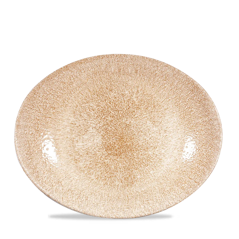 Churchill Raku Garnet Orange ovaal coupebord 32cm – reactief geglazuurd stoneware voor restaurants
