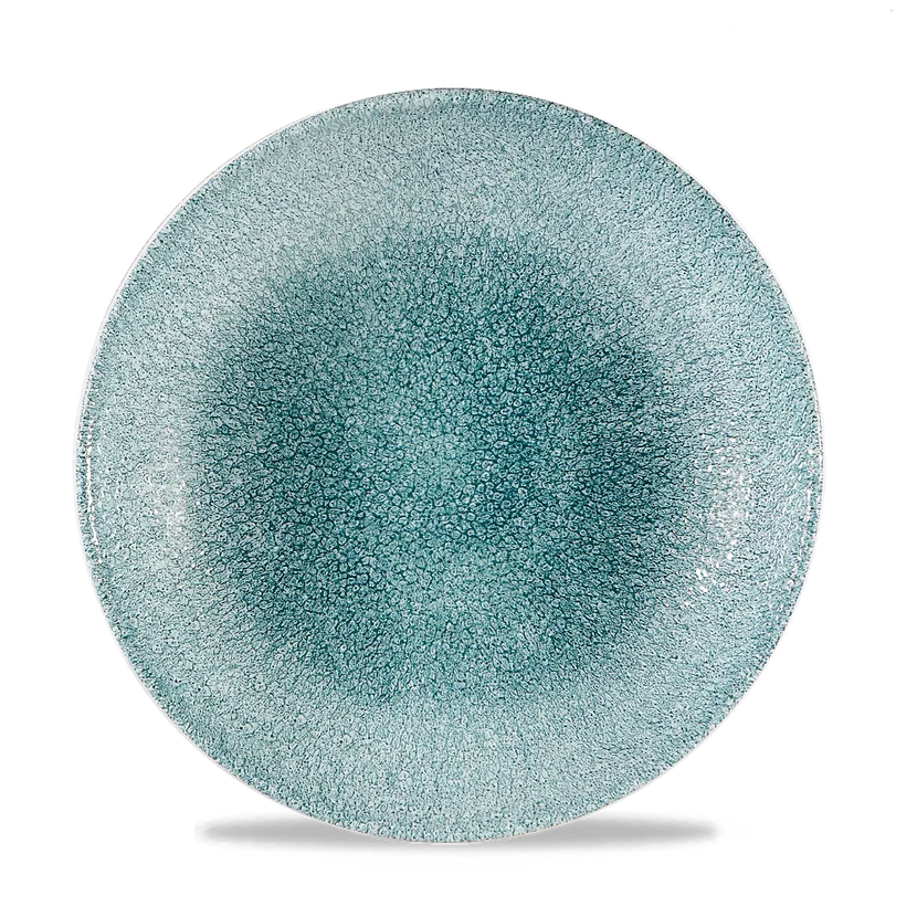 Churchill Raku Jade Green randloos coupebord 26cm – reactief geglazuurd stoneware voor horeca
