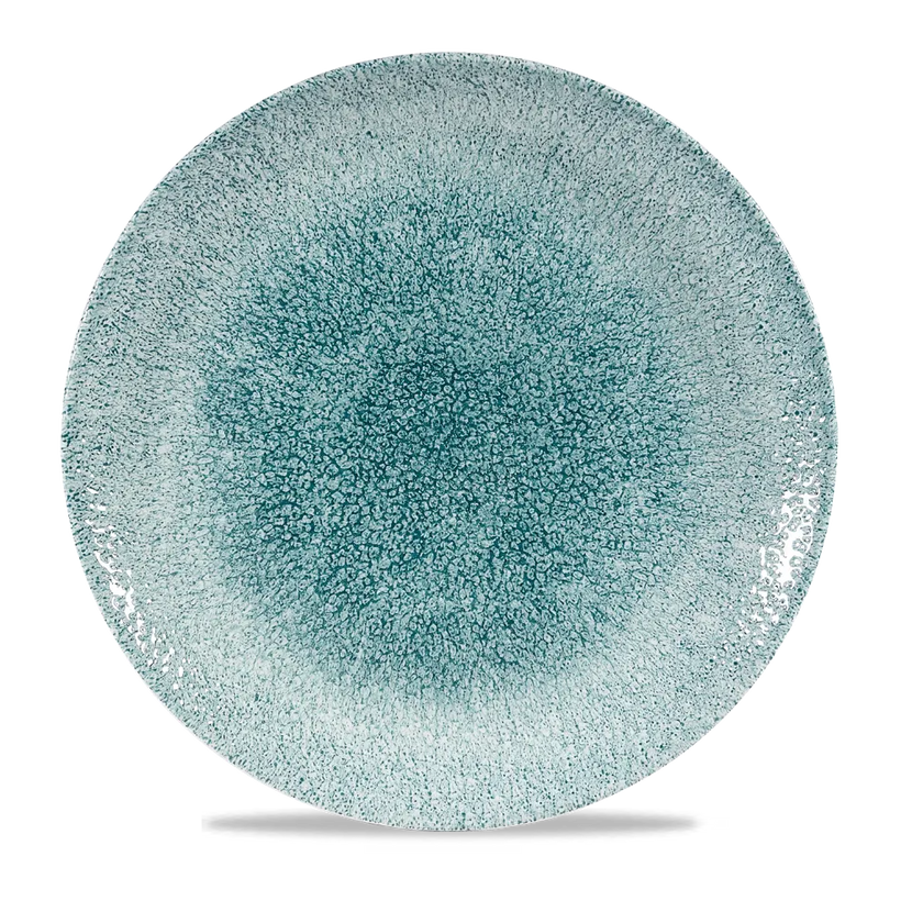 Churchill Raku Jade Green randloos coupebord 29cm – reactief geglazuurd stoneware voor buffetten