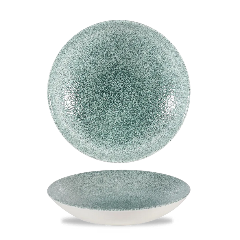 Churchill Raku Jade Green randloze coupekom 25cm – reactief geglazuurd stoneware voor catering