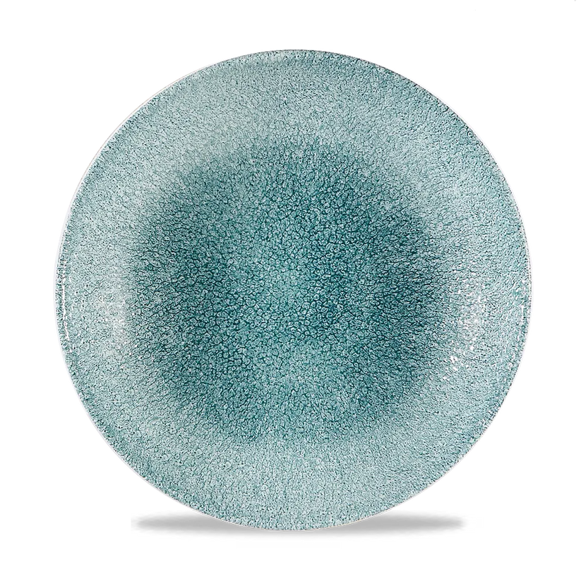 Churchill Raku Jade Green randloos coupebord 22cm – reactief geglazuurd stoneware voor brasseries