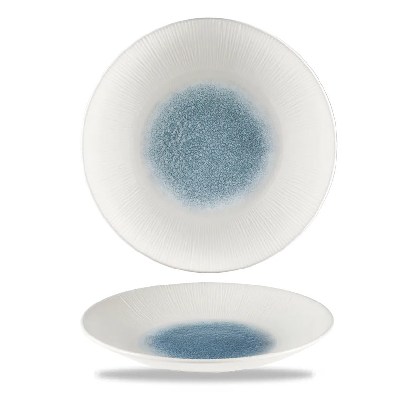 Churchill Raku Topaz Blue Bamboo diep coupebord Ø 28,1 cm – blauw gespikkeld porseleinen bord voor horeca
