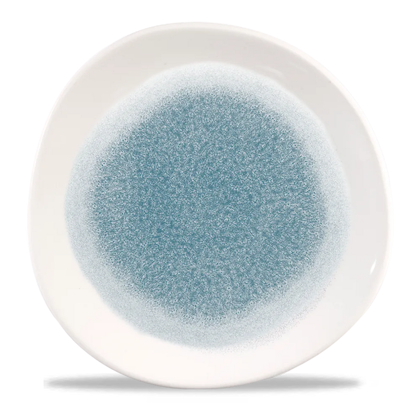 Churchill Raku Topaz Blue rond bord met rand Ø 28,6 cm – blauw gespikkeld porseleinen bord voor horeca