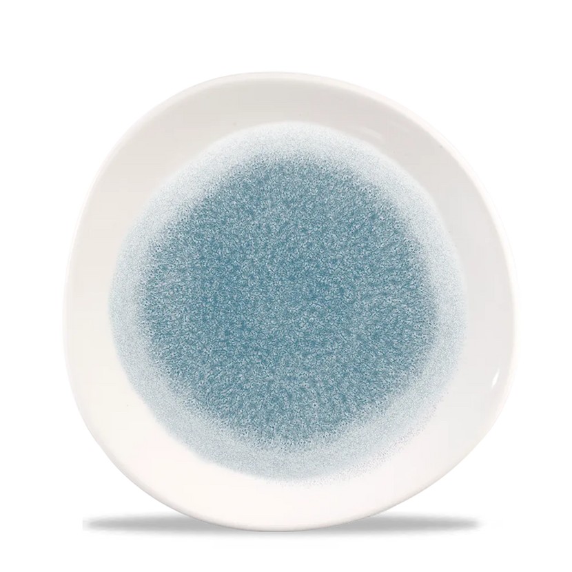 Churchill Raku Topaz Blue rond bord met rand Ø 21 cm – blauw gespikkeld porseleinen bord voor restaurants