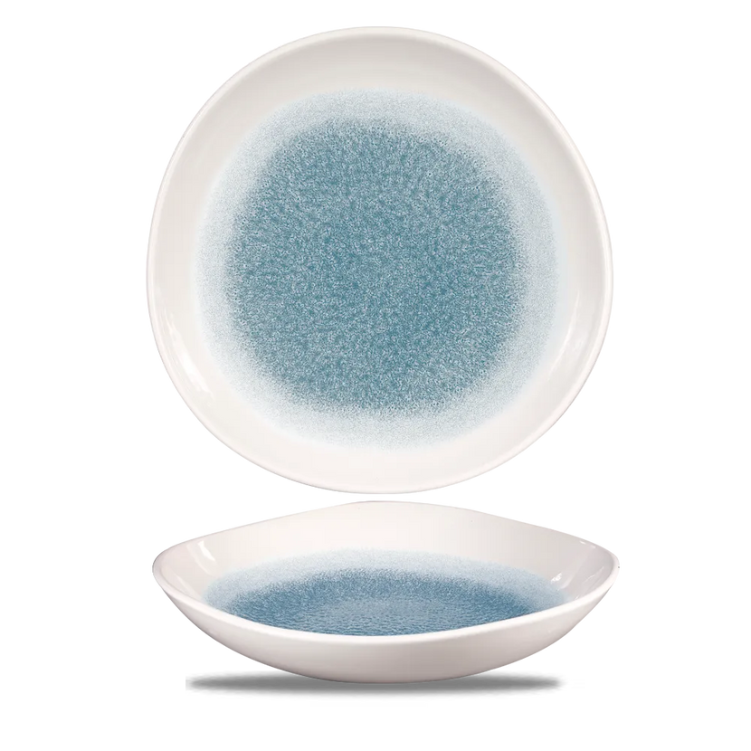 Churchill Raku Topaz Blue ronde kom met rand Ø 25,3 cm 1100 ml – gespikkeld porseleinen kom voor horeca