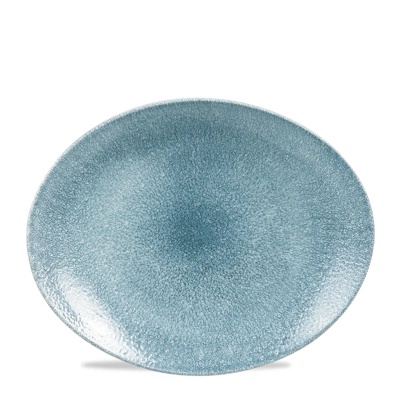 Churchill Raku Topaz Blue Orbit ovaal coupebord Ø 32 cm – blauw gespikkeld porseleinen bord voor fine dining